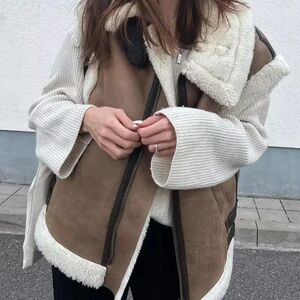 Brown and Cream women's sleeveless jacket